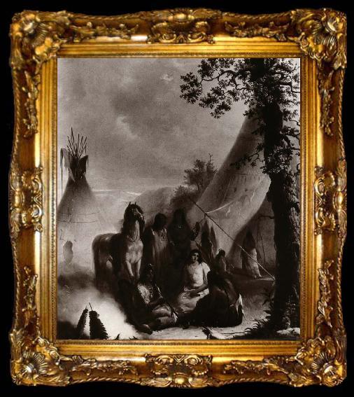 framed  Alfred Jacob Miller Indian Encampement, ta009-2